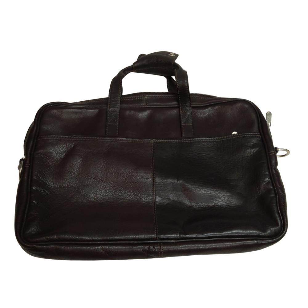 PIEL Dark Brown Top Zip Portfolio Leather Bag